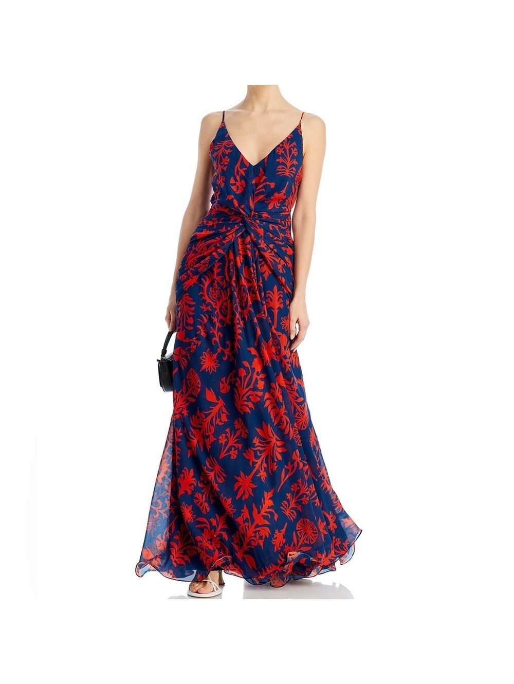 Andres Otalora Printed Chiffon Tie Back Gown in Blue & Red, NWT, Size 0